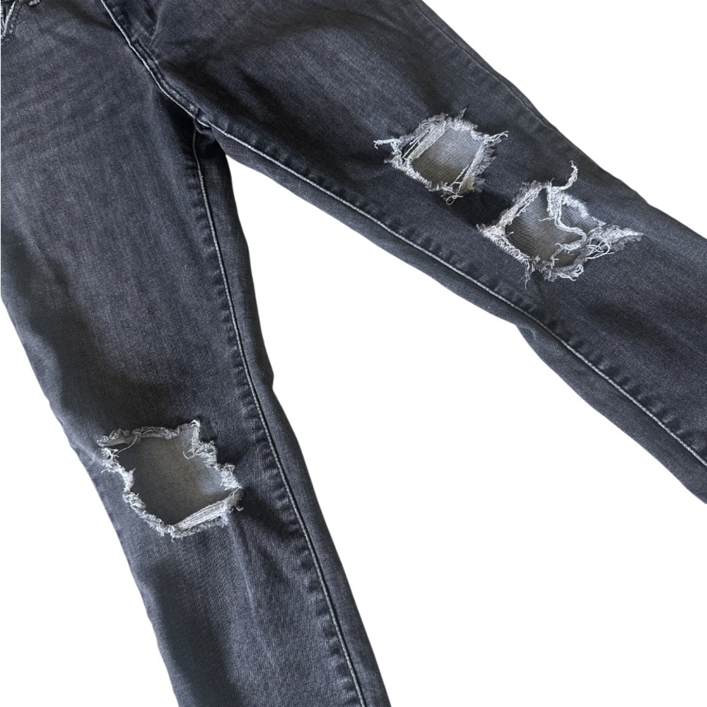 Levi’s 721 High Rise Skinny Jeans Sz 28 Black Distressed Raw Hem Grunge Y2K - Picture 2 of 9